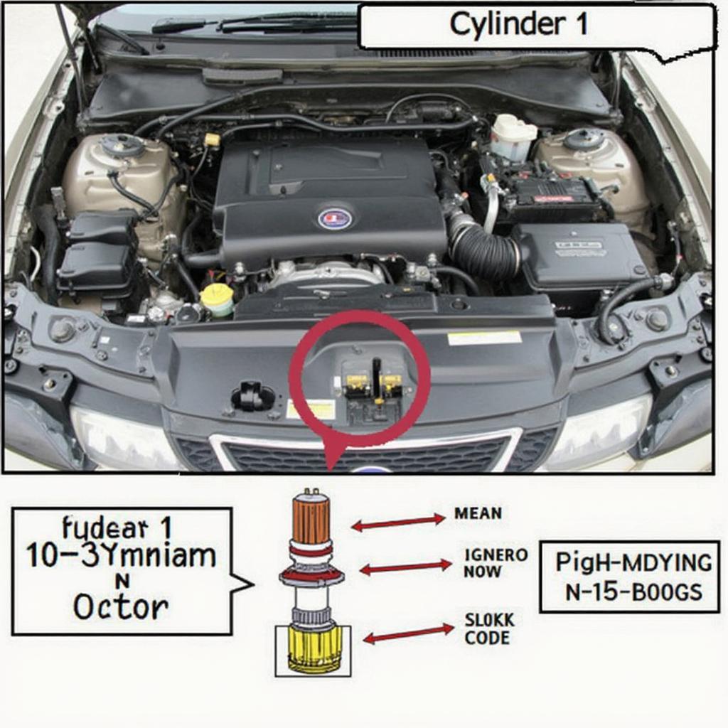 Saab Engine Compartment with Highlighted Cylinder 1