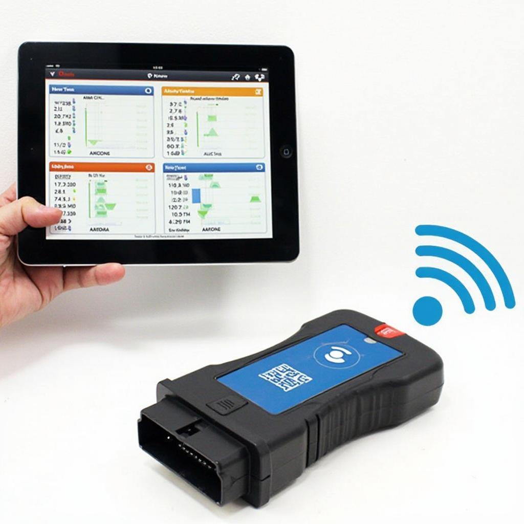 SeekOne OBD2 Scanner Connected Wirelessly to a Tablet via Bluetooth