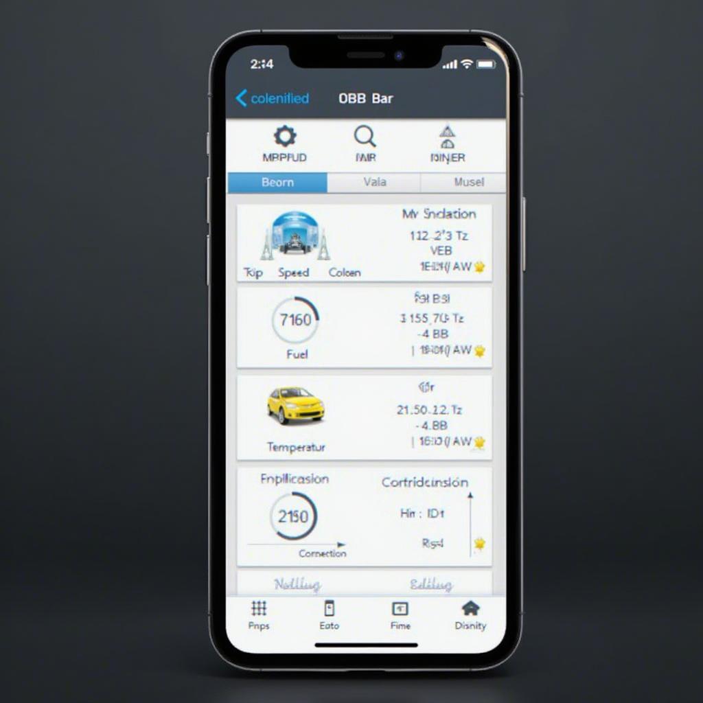 Smartphone displaying OBD2 data from a connected car