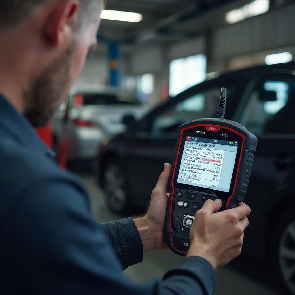 Mechanic Using a Star OBD2 Scanner