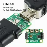 STM-5J6 OBD2 Adapter PCB Connected to Vehicle OBD2 Port