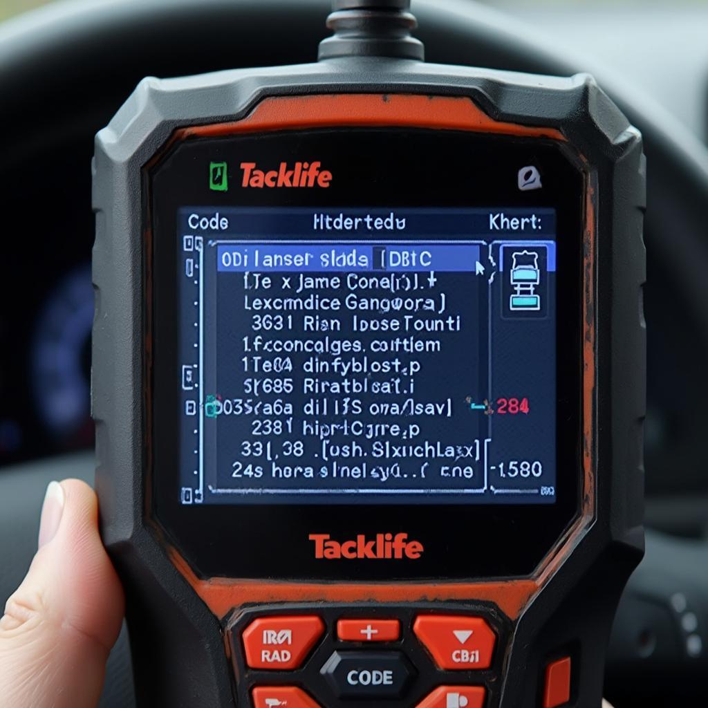 Tacklife OBD2 Scanner Displaying DTC Codes