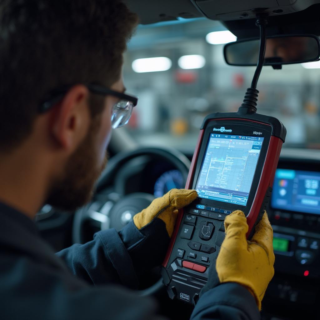 Technician Diagnosing High-Voltage CAN Bus