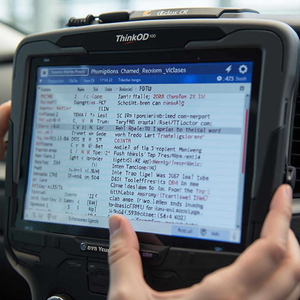 Close-up view of the ThinkOBD 100 OBD2 Code Reader's screen displaying a diagnostic trouble code.