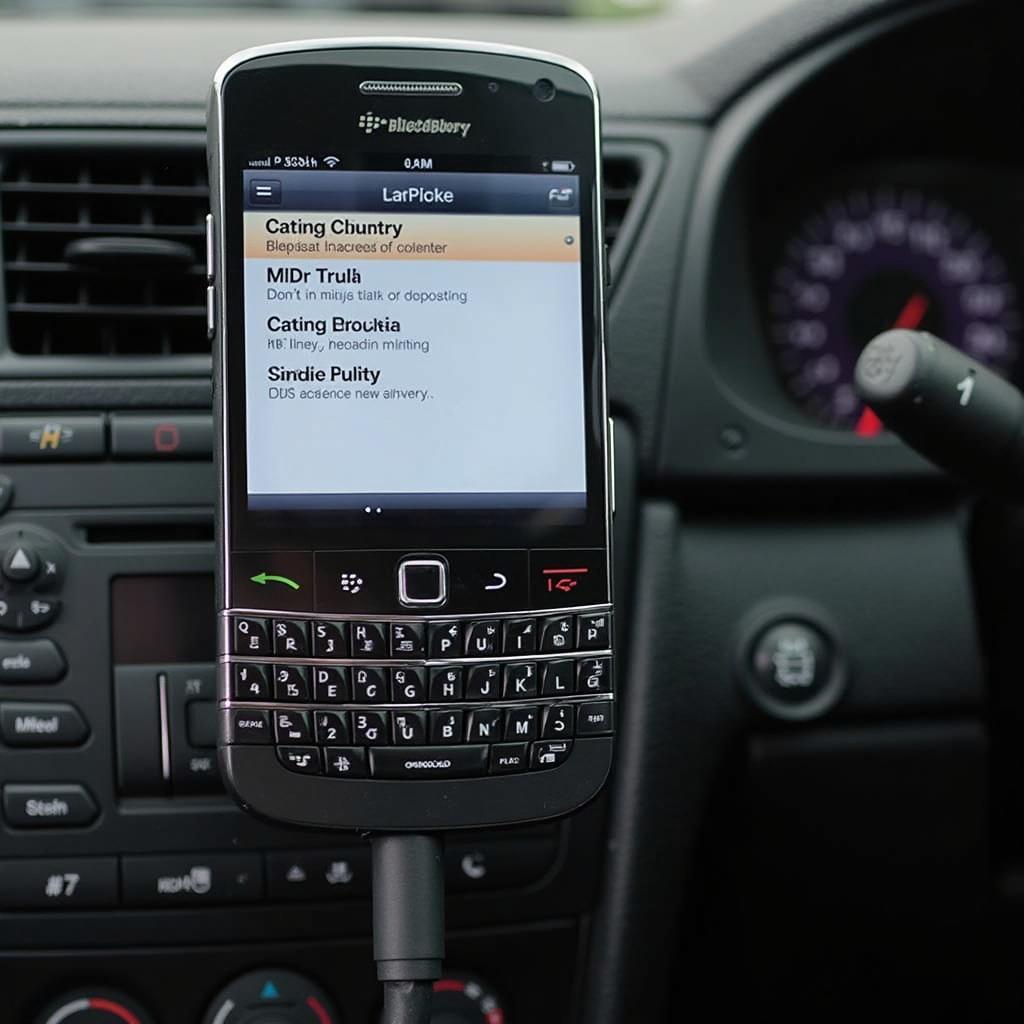 Torque OBD2 app displayed on an older Blackberry phone