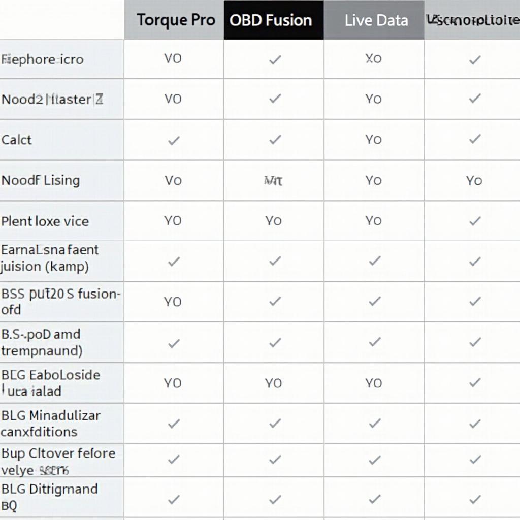 Toyota OBD2 Software Comparison Chart