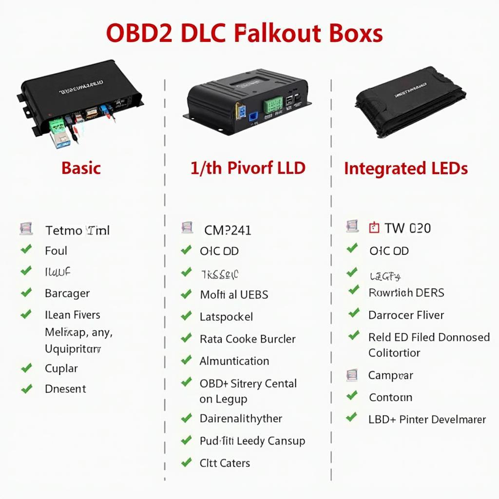 Different types of OBD2 DLC breakout boxes