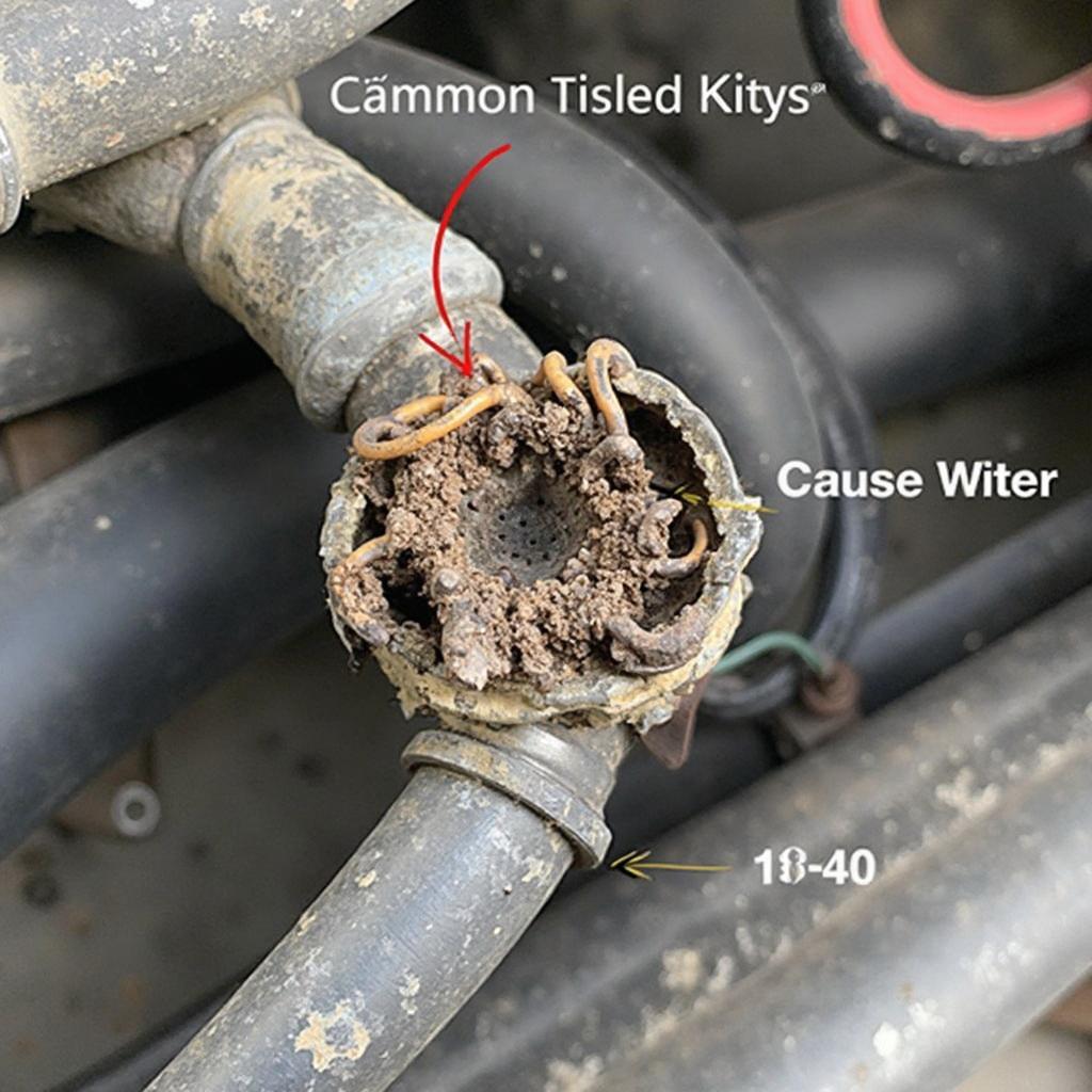 Close-up view of a damaged wiring harness, highlighting potential corrosion and loose connections that can cause communication problems related to the U0140 OBD2 code.