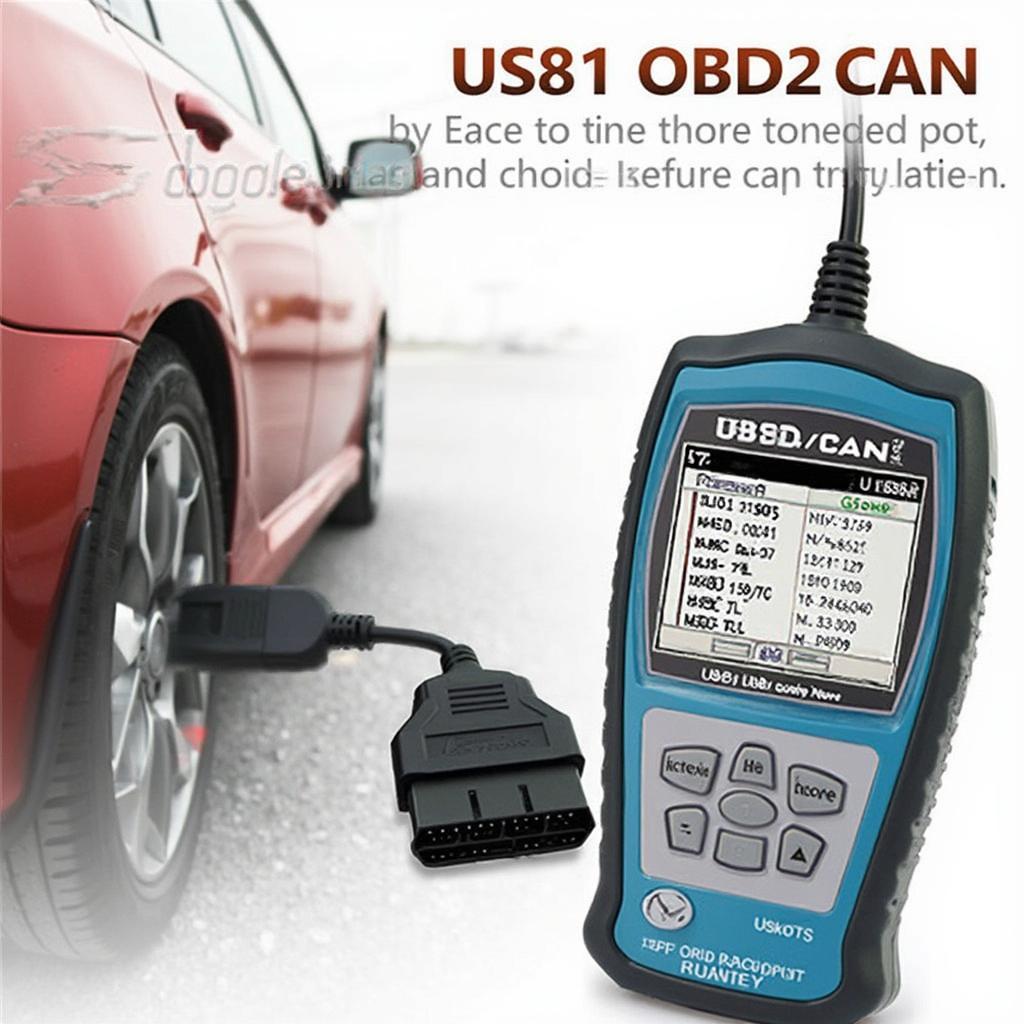 U581 OBD2 CAN scanner connected to a car's OBD2 port