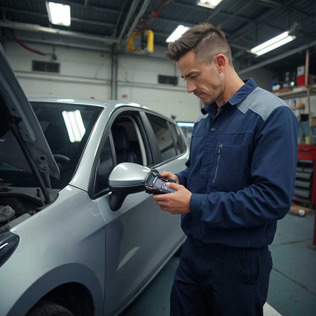 UK Mechanic Diagnosing a Car with an OBD2 Scanner