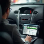 Using free OBD2 software on a laptop while working on a car