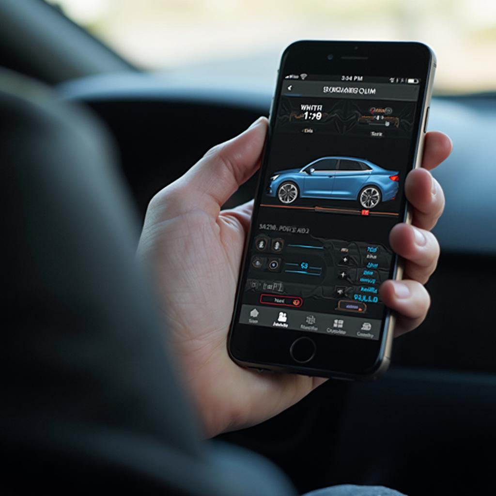 A person using a smartphone app to diagnose their car with an OBD2 Bluetooth scanner in Edmonton.