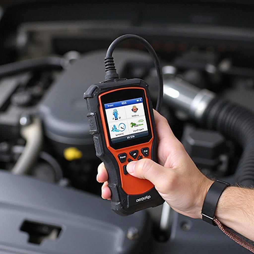 Mechanic Using an Oxgord OBD2 Code Reader to Diagnose Car Problems