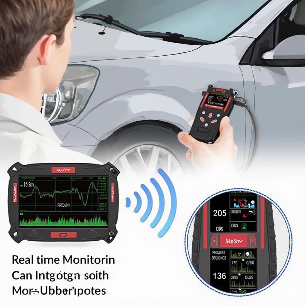 V100 OBD2 scanner displaying live data on its screen