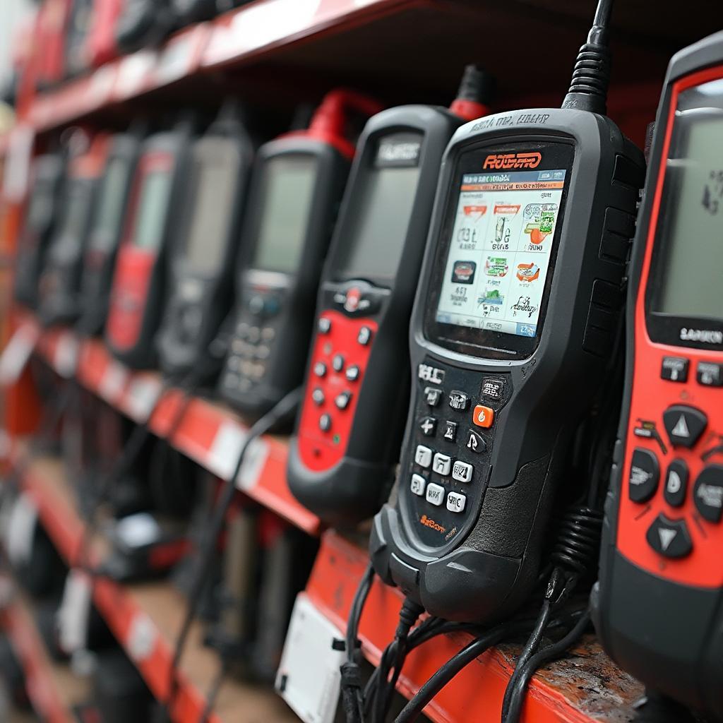 Various OBD2 Scanners on a Shelf