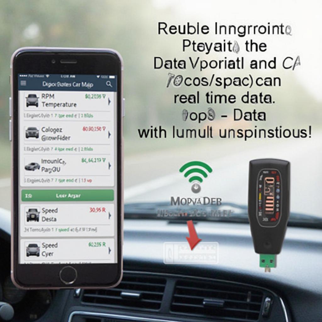 Vgate iCar3 ELM327 OBD2 WiFi displayed on a smartphone app