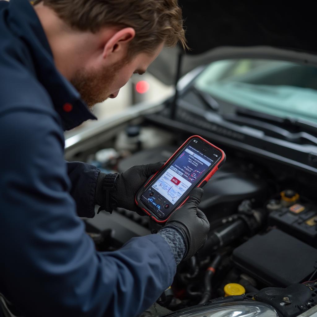 Vicar OBD2 Scanner Being Used by Mechanic