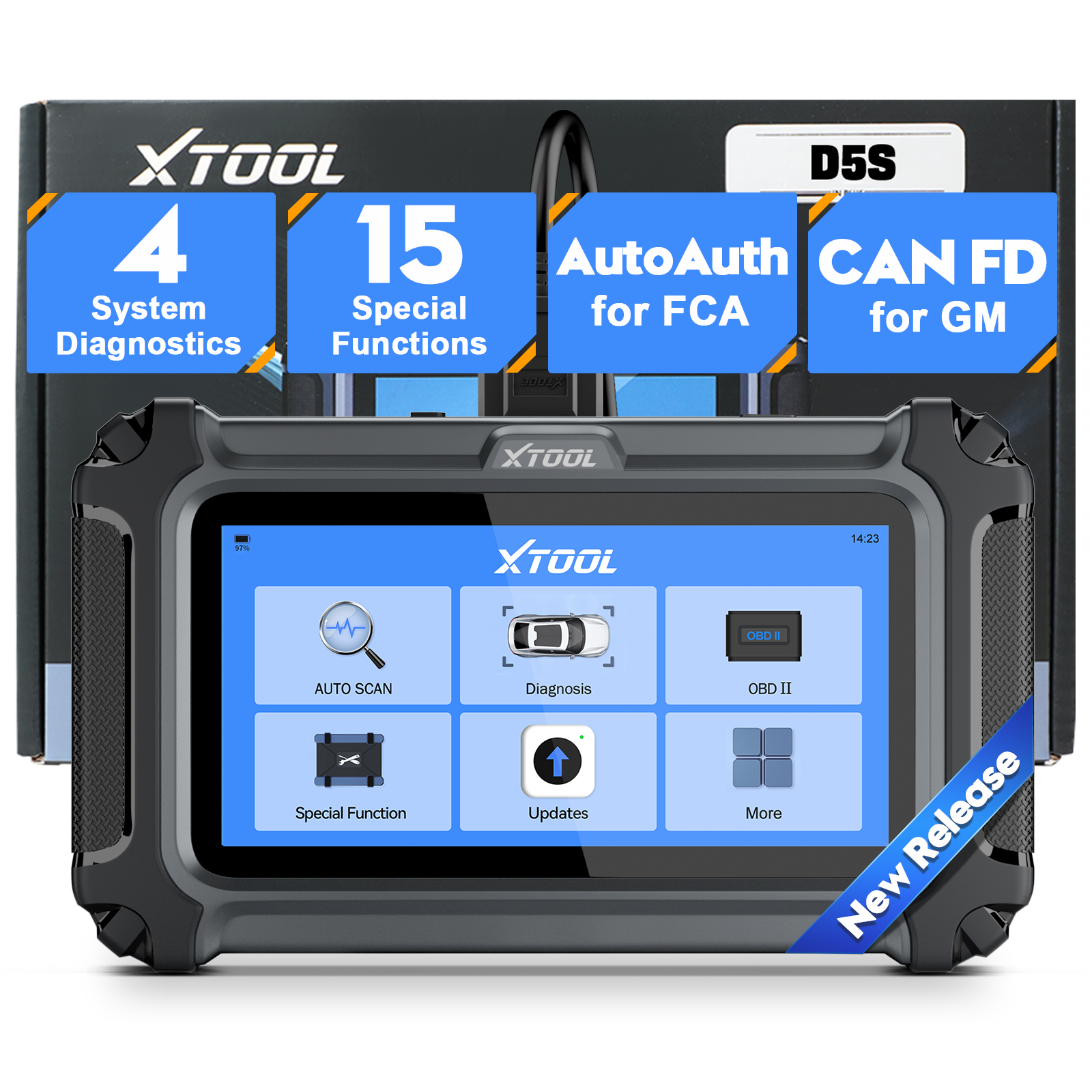 XTOOL D5S OBD2 Scanner Engine ABS SRS Transmission Car Diagnostic Tool FCA CANFD