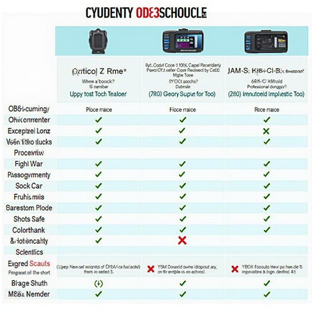 YYTON OBD2 Scanner Models Comparison Chart