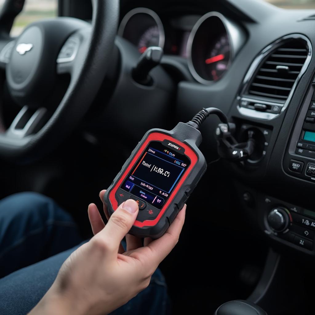 Zurich ZR13 OBD2 Code Reader Connected to a Car's OBD2 Port