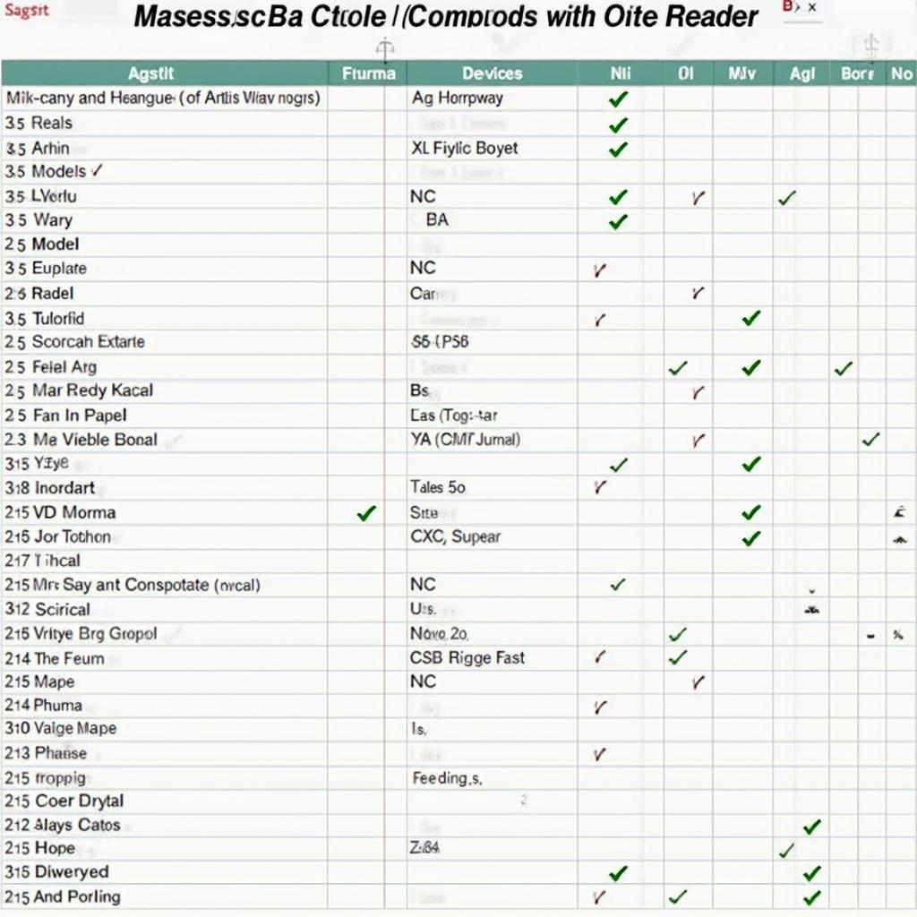 Zurich ZR8 OBD2 Code Reader Compatibility Chart