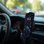 Android Phone Displaying OBD2 App Data While Driving