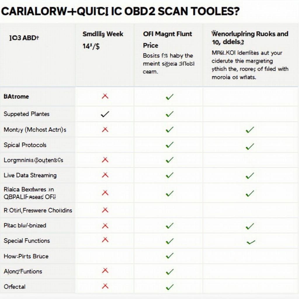 Autel OBD2 Scan Tool Comparison Chart