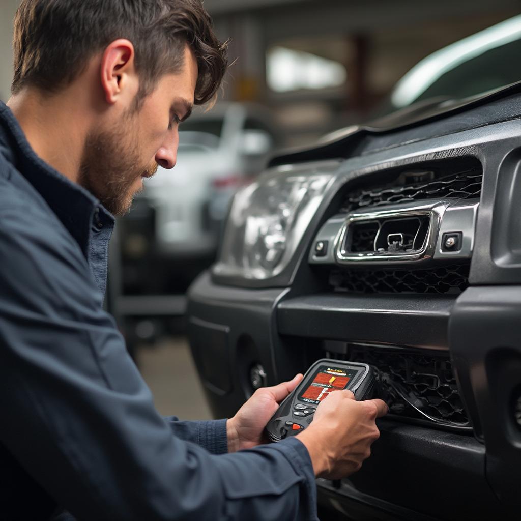 Technician Using an OBD2 Scanner at AutoZone