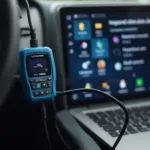 Blue VAG KKL OBD2 Scanner Connected to Car