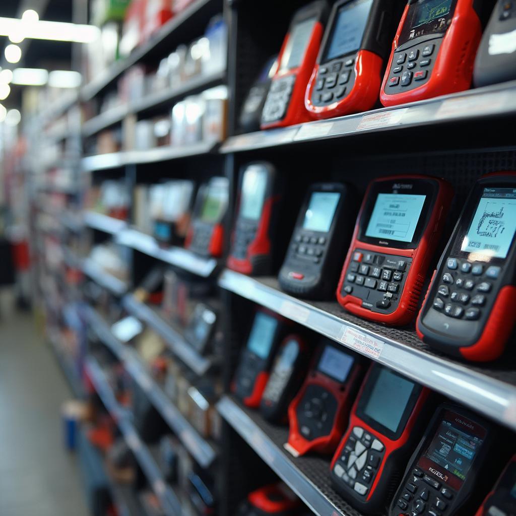 Bluetooth OBD2 Scanners Displayed in an Auto Parts Store