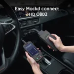 Car driver connecting an OBD2 scanner to the car's diagnostic port