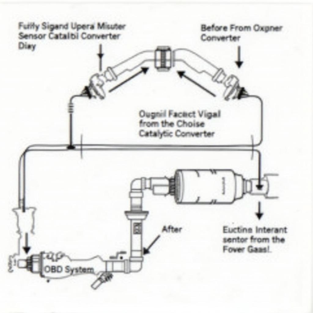 Diagram Showing Oxygen Sensor Placement and OBD2 Monitoring of Catalytic Converter Efficiency