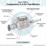 Causes of P0174 OBD2 Code: A diagram illustrating the common components that can contribute to a P0174 code, including the MAF sensor, oxygen sensors, fuel injectors, and vacuum lines.