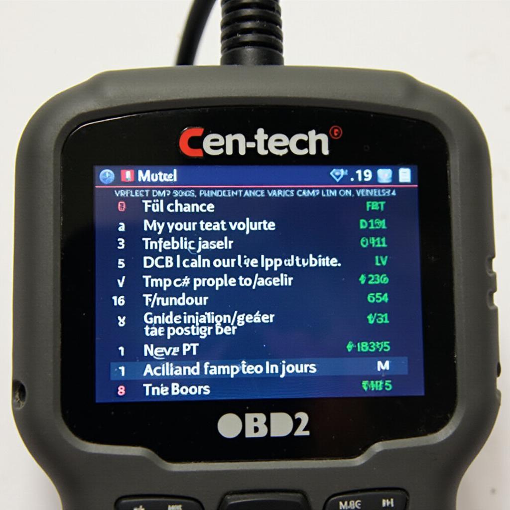 Cen-Tech OBD2 Scanner Displaying Diagnostic Trouble Codes