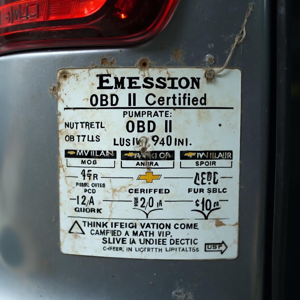 Chevrolet OBD2 Emissions Sticker Example