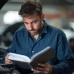 Mechanic Consulting a Vehicle Service Manual