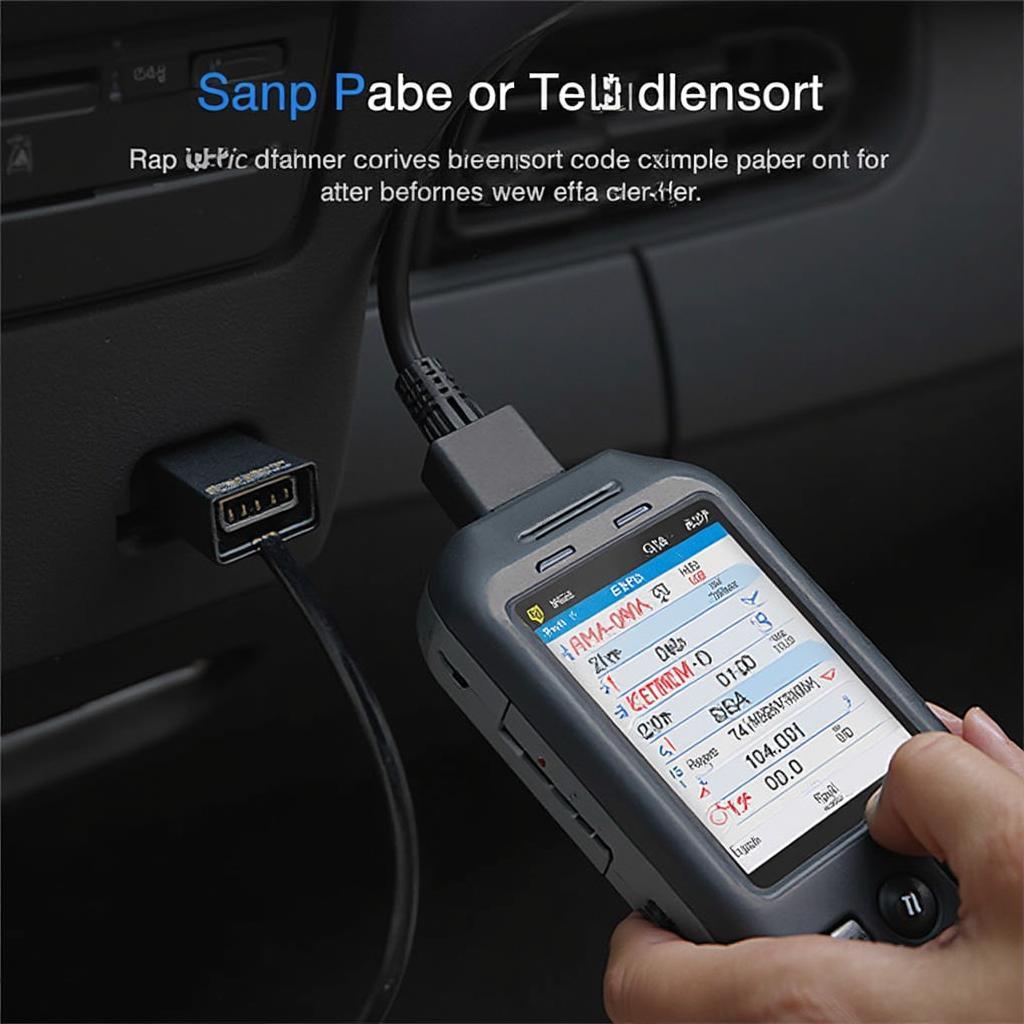 CR619 OBD2 scanner plugged into a car's OBD2 port, displaying diagnostic information on its screen.