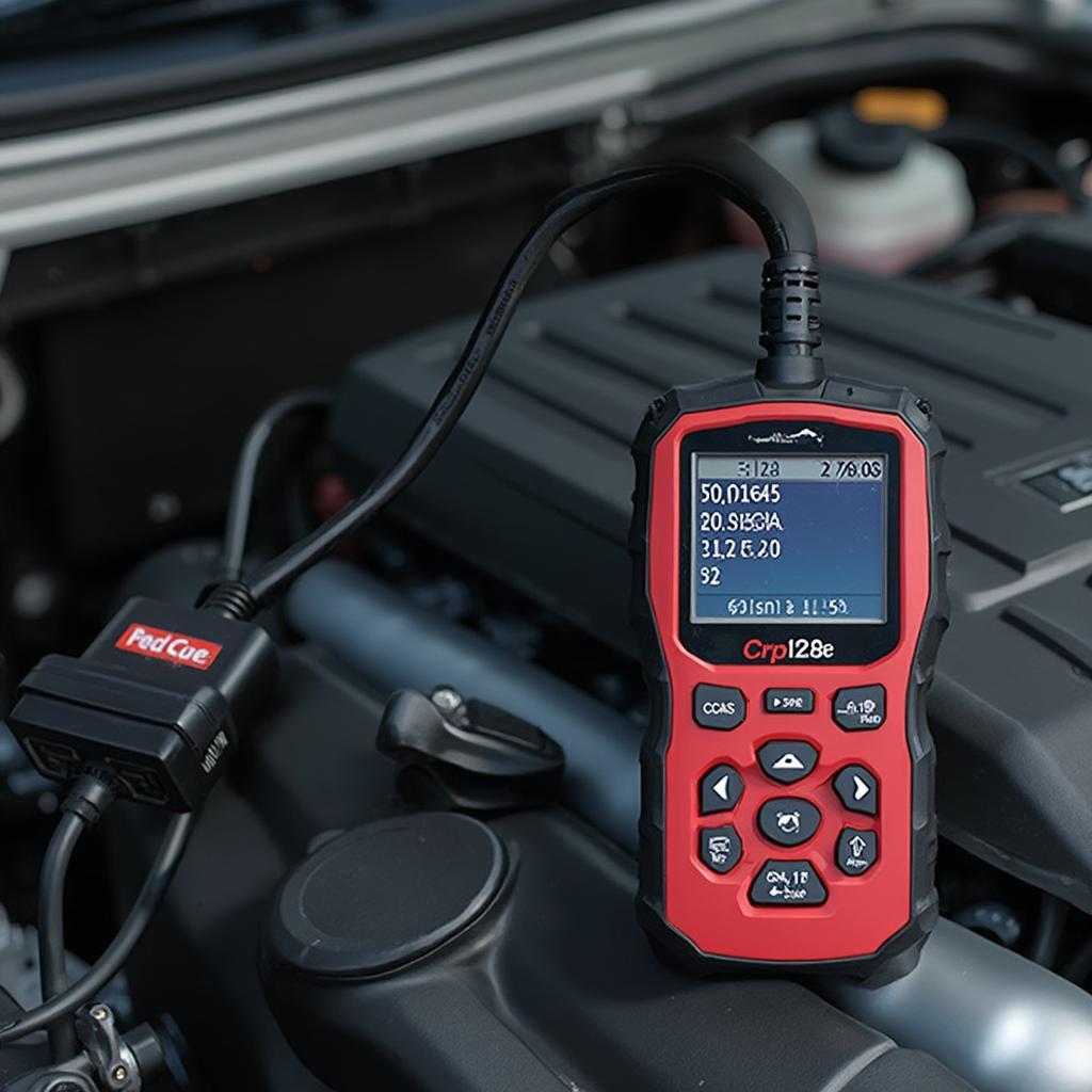 CRP129E OBD2 Scanner diagnosing a car engine