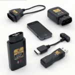 Various OBD2 readers displaying different sizes, connection types, and features.