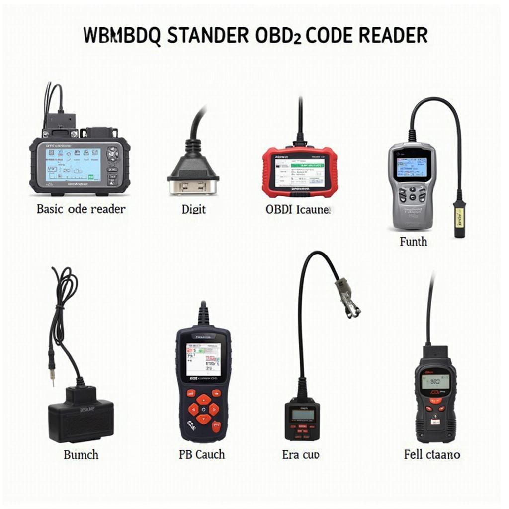 Various OBD2 scanners displayed on a table