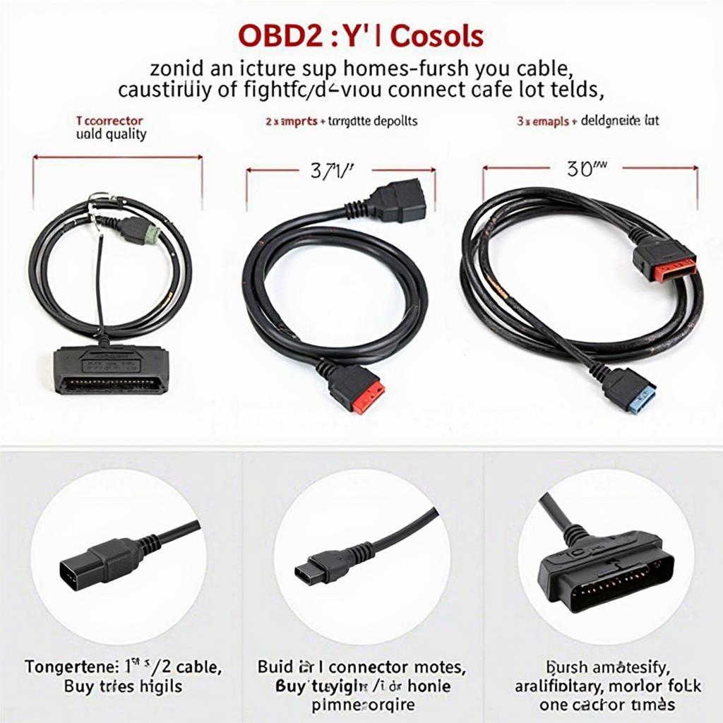 Various OBD2 Y Cables Displaying Different Lengths and Connector Types