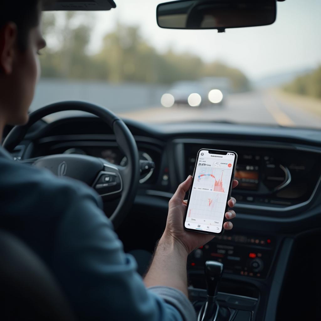 Driver Using OBD2 HRV App on Phone
