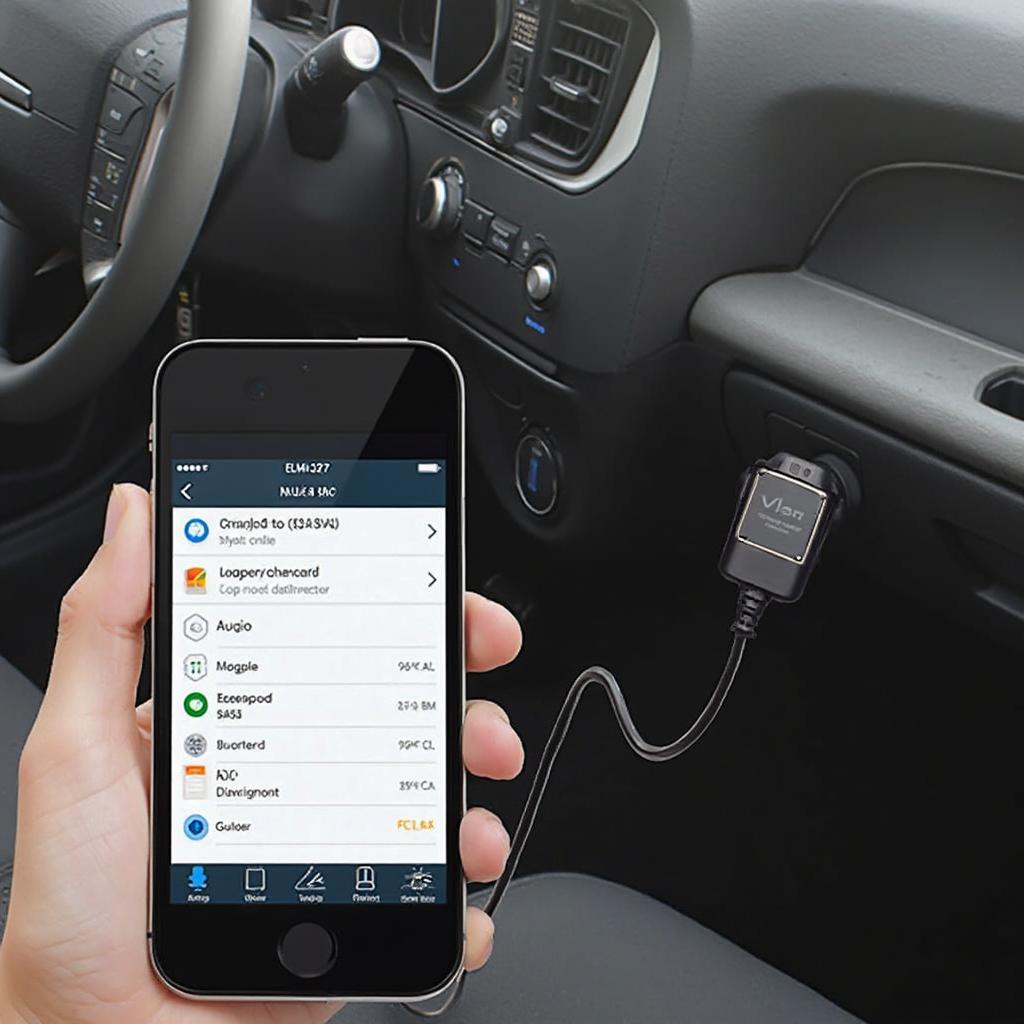 ELM327 Bluetooth OBD2 Vgate connected to a car's OBD2 port