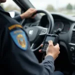 FLETC Officer Using an OBD2 Scanner on a Patrol Vehicle