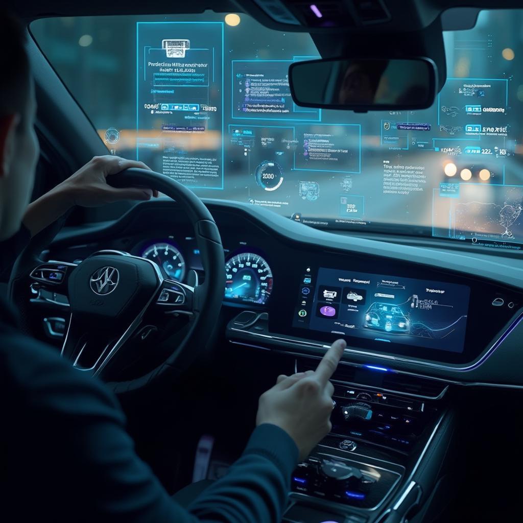 Future of OBD2 Online Scanning: A futuristic car dashboard displaying predictive diagnostic information.