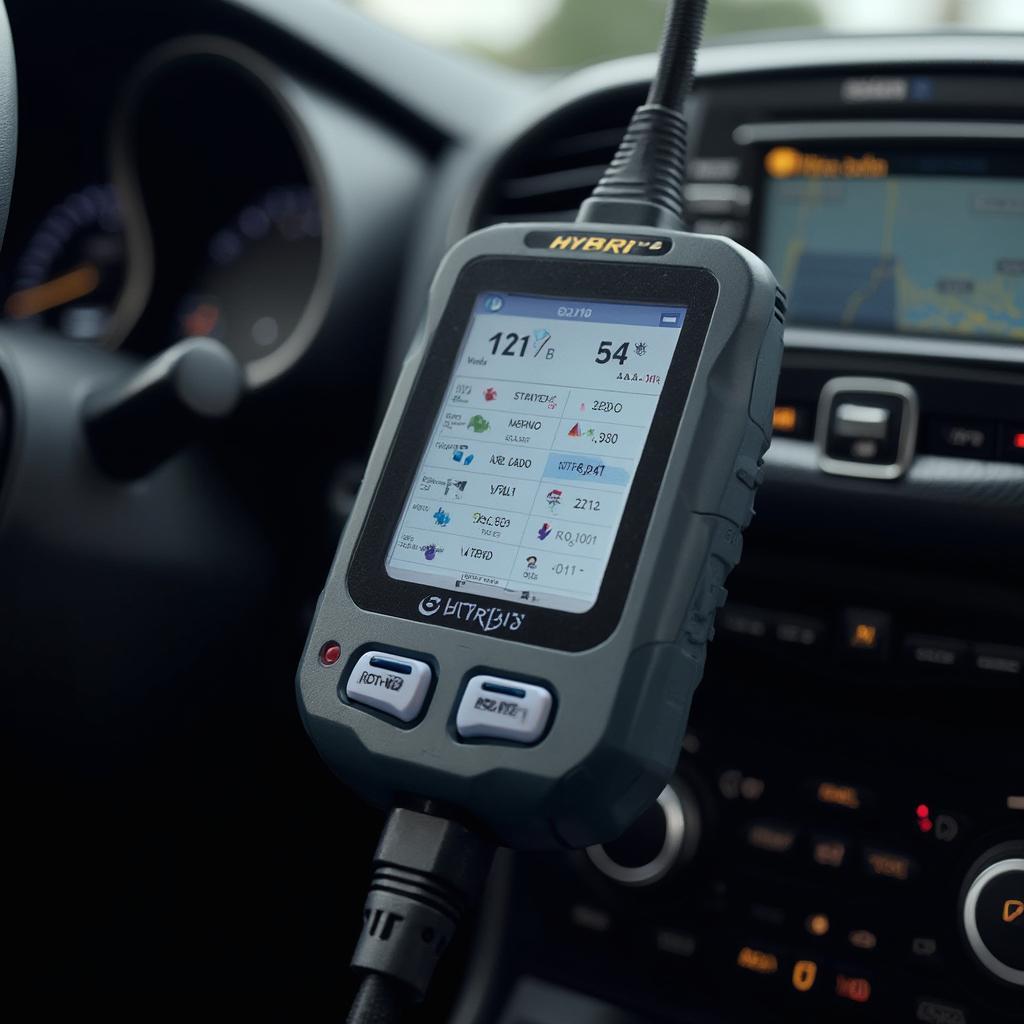 Hybrid OBD2 Scanner Connected to a Car's Diagnostic Port