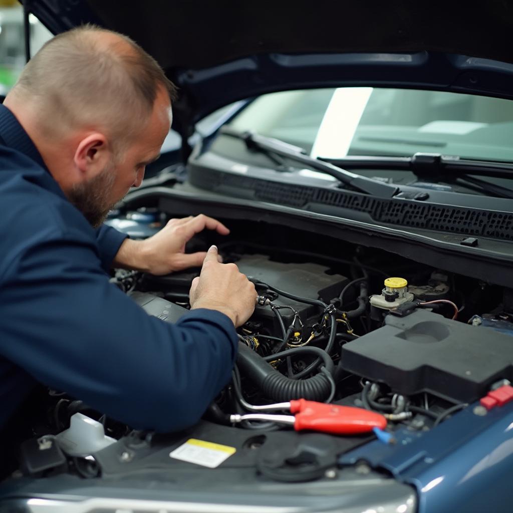 Mechanic Inspecting Car Engine