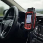 Kobra OBD2 scanner displaying diagnostic trouble codes on its screen