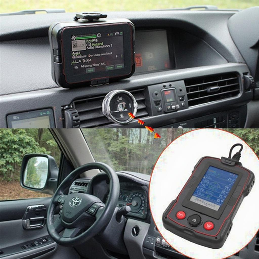 Land Cruiser with OBD2 Scanner Mounted on Dashboard