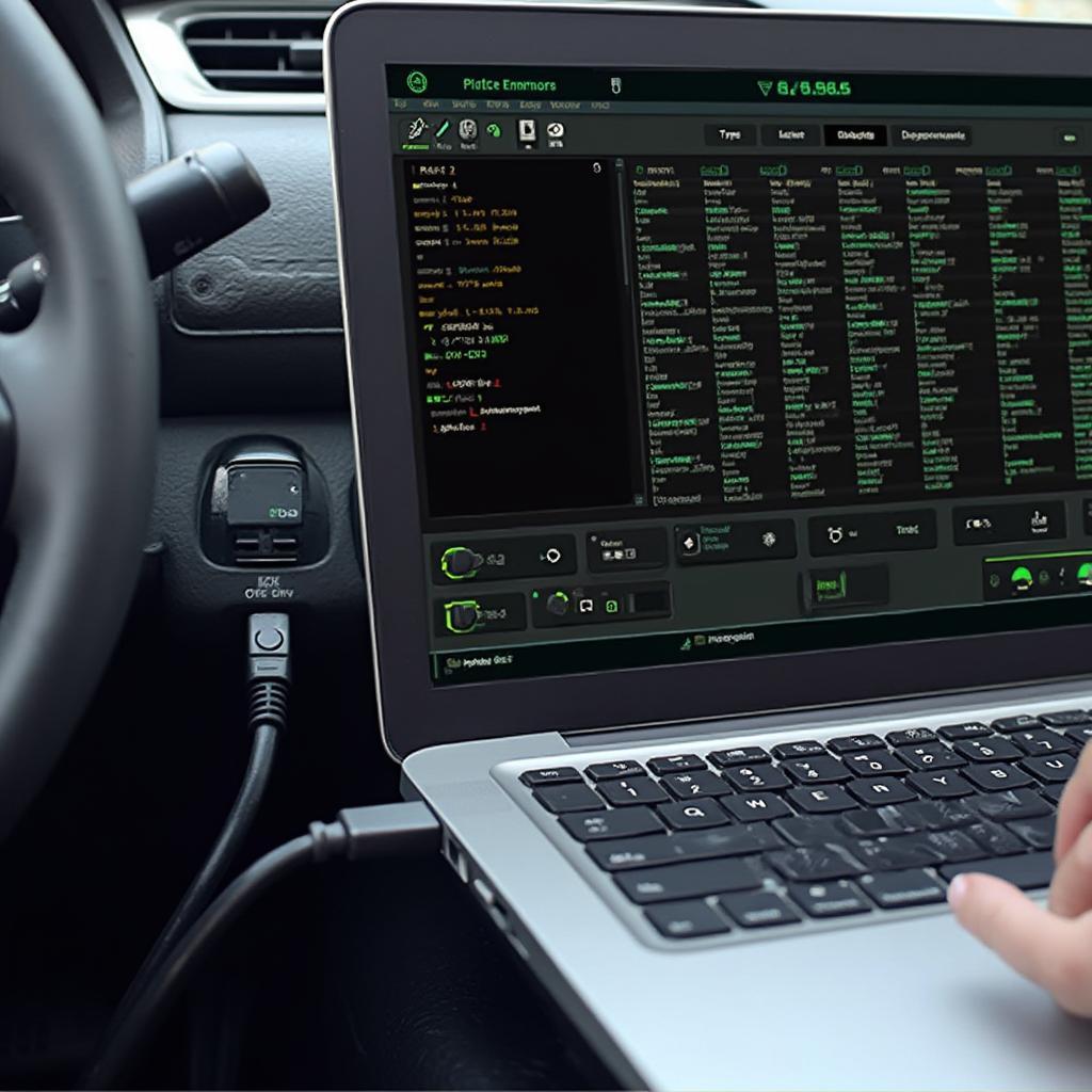 Laptop Connected to OBD2 Port via Cable